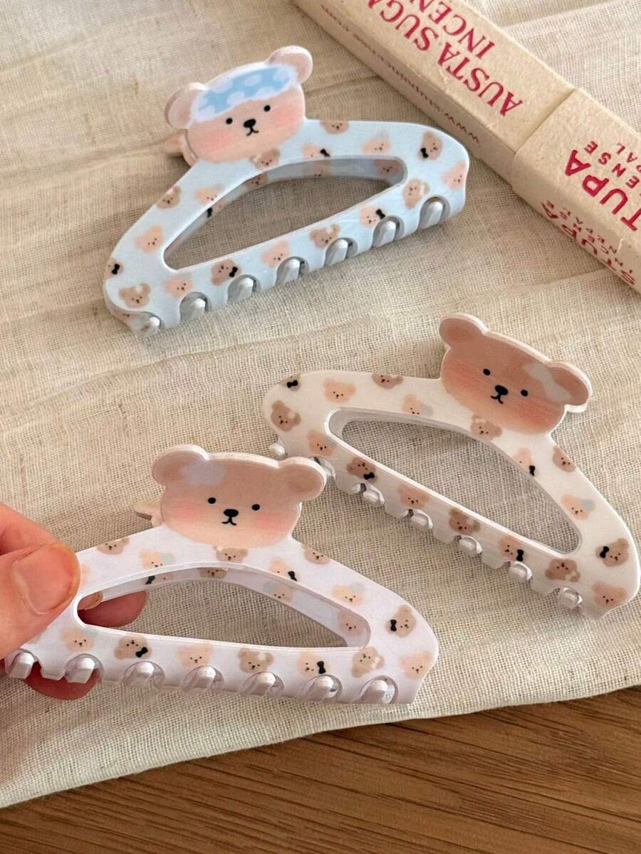 1PC/3PCS Polka Dot Bohemian PEVA (Polyethylene-Vinyl Acetate) Korean Style Cream Girl Series Bear Claw Clip Premium Acetate Gentle Hair Claw Hair Accessory 2026 New Style - Multicolor - View 1