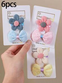 6 piezas de pinzas para el cabello con lazos y flores de tela multicolor para niñas, versátiles para flequillo y parte trasera del cabello, accesorios para el cabello para uso diario - Multicolor - Ver 7