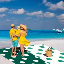 1pc Extra Large 240x185cm Vintage Dark Green & Cream Half-And-Half Polka Dot Print Beach Mat, Left-Right Color Block Dot Design, Retro Eye-Catching, Symmetrical Dot Pattern, Elegant And Timeless - Multicolor - View 9