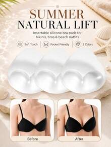 Satu set berisi 2 bantalan bra push-up silikon transparan - lembut dan nyaman, bantalan ini memperindah bentuk payudara dan merupakan aksesori bra yang sempurna untuk gaun malam. - Clear - View 2