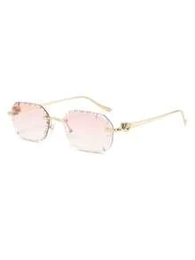 1 paire de lunettes de mode pour femmes, monture fine en métal léger, sans monture, style géométrique, luxe - Comprimés à double poudre - Voir 2