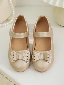 Zapatos de fiesta y cumpleaños para niñas con lazo dorado brillante y suela blanda - Dorado - Ver 3