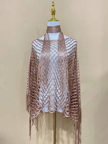 1pc Gold Fishnet Tassel Multi-Purpose Shawl Beach Wrap - Multicolor - View 5