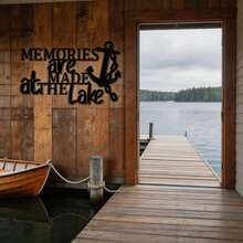 1件金屬黑色閩南風錨形牆飾，鄉村鐵製航海裝飾，附「Lake Memories」標語，耐候戶外室內花園陽台牆面雕塑，海岸風居家裝飾 - 均碼 - 查看 5