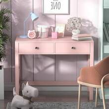WiberWi - Escritorio, mesa de estudio para oficina en casa con cajones, mesa para escribir en computadora, pequeña para usar como tocador, maquillarse para recámara, niñas, color rosa - Rosado - Ver 8