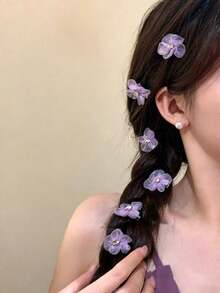 4/6/10件裝仙女紫色花朵髮夾，甜美可愛側邊夾，瀏海夾，度假髮飾，芭蕾風Y2K - 紫色 - 查看 13