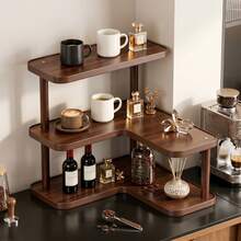 1pc Walnut Color 3-Tier Cosmetic Storage Rack, INS Style Living Room Table Cup Multifunctional Organizer, Kitchen Wine Display Rack, Bedroom Skincare Organizer Display Rack, Office Desk Cup Holder, Suitable For Christmas, Halloween Home Decor, Display Cakes, Wine And More - Multicolor - View 3