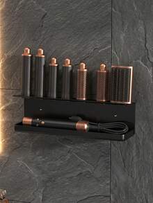 Space Saving Wall Mount Hair Tool Rack For Styler,Heat Resistant Aluminum Organizer Holds All Curling Barrels&Round Brushes,Built-In Plug Holder Prevent Tangled Cords Bathroom Vanity Storage,Curling Barrel Brush Holder,Cord Plug Hook,Wall Bracket - Multicolor - View 8