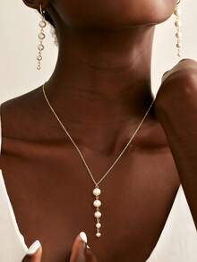 1 buah Kalung Liontin Mutiara Imitasi dari Paduan Logam, Cocok untuk Dipakai di Hari Valentine dan Sebagai Hadiah untuk Teman - Emas - View 3