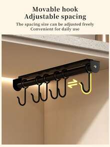 1pc Sliding Pot Rack (With Hooks) - No-Drill Hanging Storage Organizer For Pots, Pans, And Kitchen Utensils; Wall Mounted & Under Cabinet Utensil Holder With 6 Hooks, Bathroom & Home Organization, Utility Hooks - Multicolor - View 4