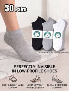 15/20 Pairs Unisex Pure Cotton Boat Socks, Low-Cut Breathable Solid Color Sweat-Absorbing Casual Sports Short Socks, Family Multi-Pack - Multicolor - View 2
