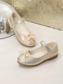 Sepatu Mary Jane Putri dengan Pita Mutiara untuk Anak Perempuan, Cocok untuk Gaun Formal, Pertunjukan Panggung, Pesta Malam, Pesta Ulang Tahun Pertama, Gaun, Rok Lipit, dan Acara Musim Semi dan Gugur. - Emas - View 2