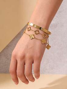Juego de 3 piezas de joyería de acero inoxidable de estilo elegante para mujer con trébol de vidrio en forma de lágrima incrustado, adecuado para uso formal, ir al trabajo, regalos de cumpleaños y aniversario para esposa/madre - Amarillo Oro - Ver 3