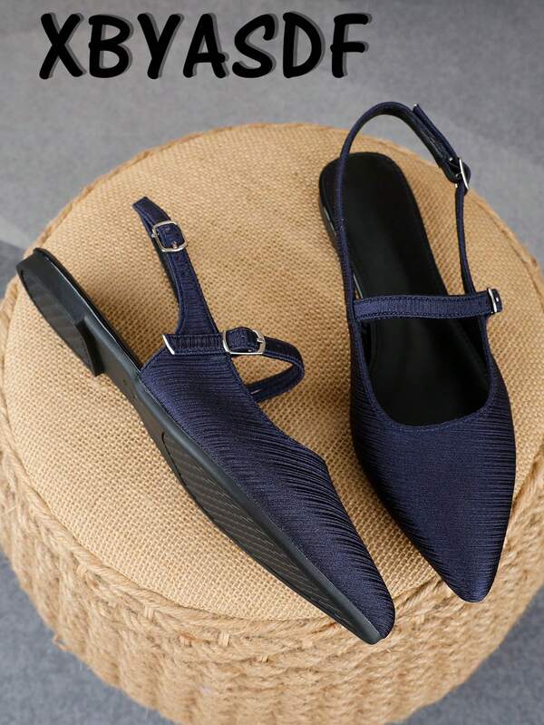 XBYASDF 2026 Nouvelles chaussures plates pour femmes, chaussures Mary Jane à bout pointu bleu avec bride slingback et boucle, chaussures à tige basse confortables pour le bureau, les trajets quotidiens et l'usage quotidien des femmes