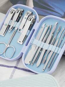 Unisex Multi-Color Manicure & Pedicure Set, Stainless Steel Nail Clippers, 8-In-1 Professional Durable Portable Grooming Kit, Includes Portable Toenail Clippers, Eyebrow Trimmer, Ear Pick, With Green, Blue, Pink Leather Storage Case - A - View 9