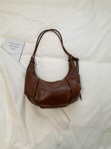 French Fashion Pleated Solid Color Vintage 2026 Slouchy Personalized Casual Commute Shoulder Dumpling Bag For Women - Brown - View 5