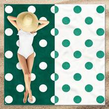 1pc Extra Large 240x185cm Vintage Dark Green & Cream Half-And-Half Polka Dot Print Beach Mat, Left-Right Color Block Dot Design, Retro Eye-Catching, Symmetrical Dot Pattern, Elegant And Timeless - Multicolor - View 6