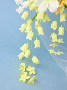 1/3pcs Elegant White Floral Handheld Wreath, Artificial Peony And Lily Of The Valley Bridal Wreath, Wedding Ceremony Accessory - Yellow - View 8