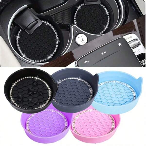 2 pièces Porte-gobelet de voiture en silicone, design de texture de diamant antidérapant, accessoire intérieur de porte-gobelet de voiture universel, tapis de tasse d'eau de voiture en silicone avec motif de diamant, tapis antidérapant, tapis isolant thermique, style nouveau, imperméable et antidérapant