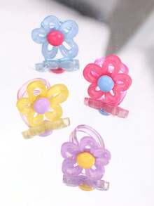Juego de 4 piezas/Set de anillos de resina con diseño único, elegante, exquisito, divertido y colorido con flores, para uso diario, vacaciones y joyería de fiesta - Multicolor - Ver 5