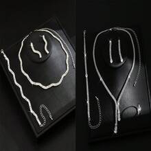 4件套女士首饰套装 - 项链、耳环、手链，菱形图案，适合派对/新娘/毕业典礼/情人节佩戴 - 銀色 - 查看 6