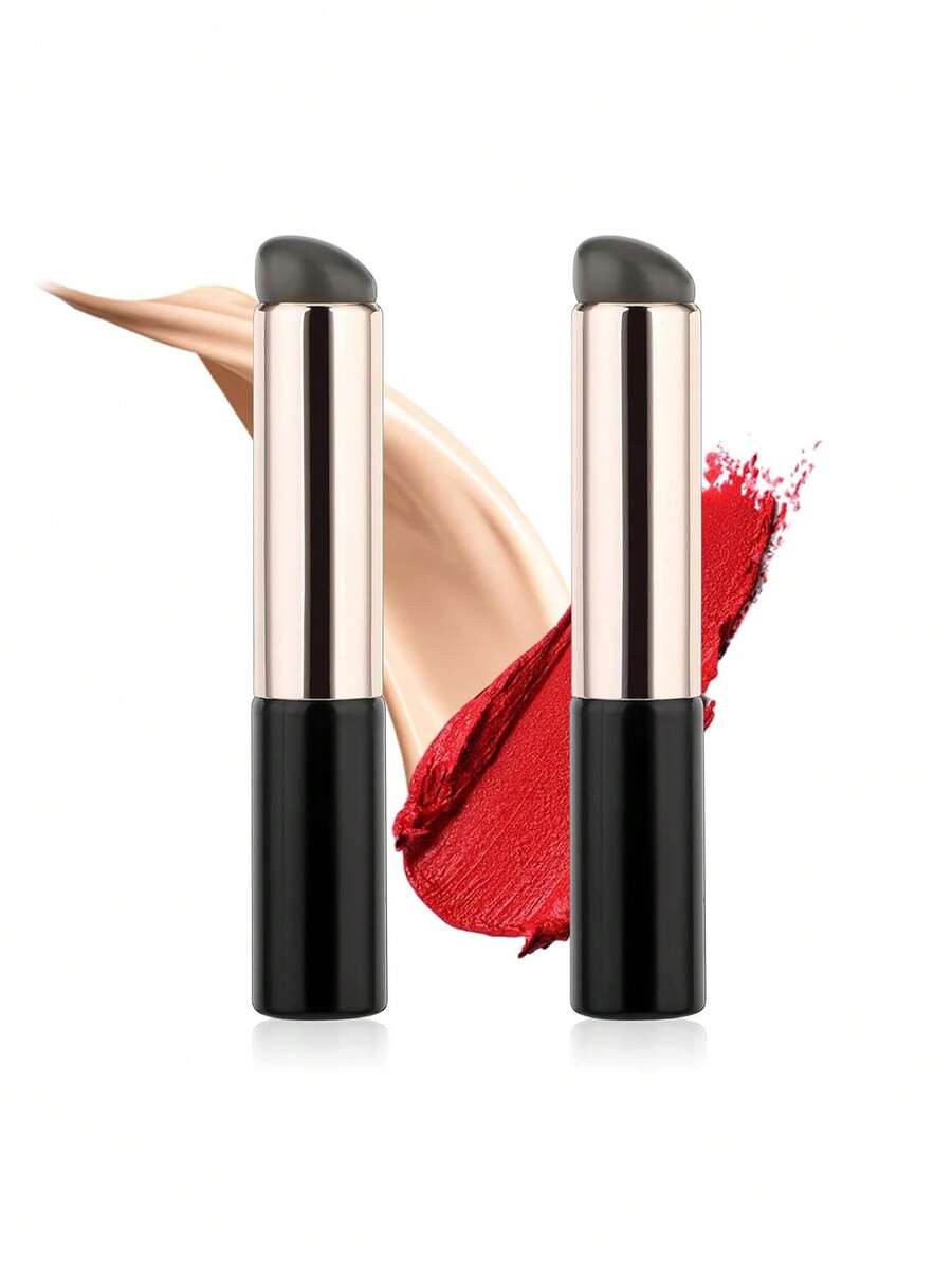 2pcs Silicone Makeup Brushes, Reusable Round Head High Elasticity Lip Gloss Oil, Lip Mask Makeup Accessories, Daily Makeup Brushes - Multicolor - View 1