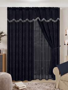 Casaisla Home Collection Set Cortinas Jacquard Lujosas con Velo y Cenefa (270x215+42 cm) 2 Paneles y 2 Cuerdas de Amarre, Cortinas Satinadas, Elegantes y Atemporales 7 Colores Disponibles - Gris Oscuro - Ver 2