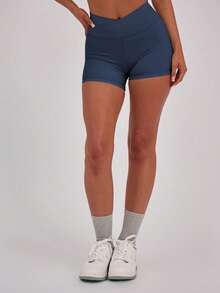 Seamless Crossover Waist Slim Fit Shorts, Soft Fabric Fitness Shorts For Women, Suitable For Sports And Everyday Wear - 銅色 - 查看 1