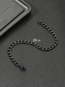 1 pieza Pulsera de cadena de acero inoxidable simple para hombre - Negro - Ver 3