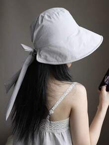 1pc Women's Quick-Dry Tie-Up Bucket Hat, Wide Brim Sun Protection Hat, Adjustable Strap Design, Distressed Craftsmanship, Soft Skin-Friendly Fabric, Sunshade, Fashionable Style - Straps - View 8