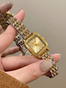 Oval-Shaped Women's Quartz Watch With Arabic Numeral Dial, Fashionable Mid-Century Style, Suitable For Daily Wear, Gifts And Parties - Silver and Gold - View 2