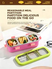 Kotak Bekal Bento Minimalis dari Baja Tahan Karat 304 dengan Kompartemen, Garpu dan Sendok, Kotak Makan Siang untuk Microwave - MultiWarna - View 5