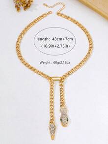 1pc Gold Jewelry Necklace With Classic Double Snake Head Pendant, Fashionable High-End Vintage Niche Design, Multiple Blogger Style, Atmospheric Accessory - Green - View 6