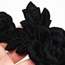 1pc Black Rose Flower Embroidered Patch For Clothes, Backpack, Uniform, Iron-On Heat Patch DIY - B-Black - View 3