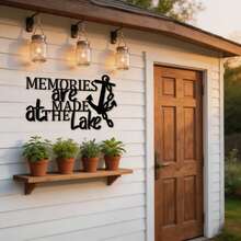 1件金屬黑色閩南風錨形牆飾，鄉村鐵製航海裝飾，附「Lake Memories」標語，耐候戶外室內花園陽台牆面雕塑，海岸風居家裝飾 - 均碼 - 查看 6