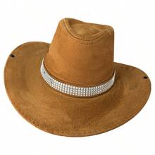 Customized Suede Cowboy Hat With Glitter Stripe - Coklat - View 1