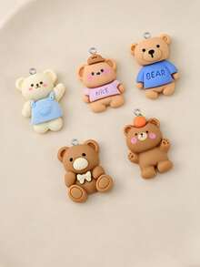 10/20/100pcs Cartoon Resin Bear Pendant Handmade DIY Necklace Earrings Phone Chain Jewelry Making Charm - Brown - View 1