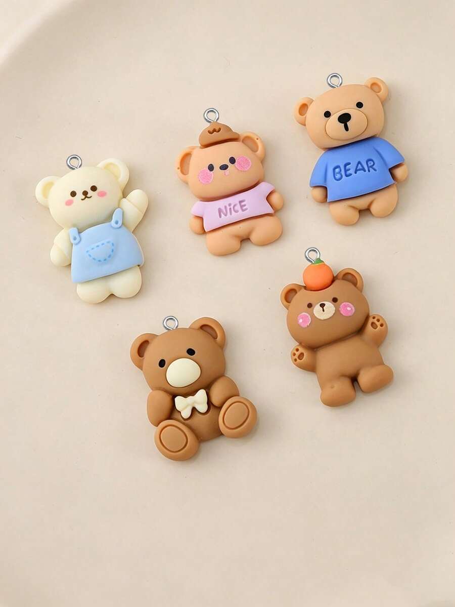 10/20/100pcs Cartoon Resin Bear Pendant Handmade DIY Necklace Earrings Phone Chain Jewelry Making Charm - Brown - View 1