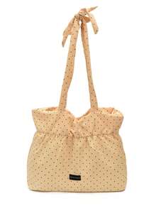 Dedoo 女款米色波點抽繩肩背托特包，輕量蝴蝶結裝飾休閒手提包，大容量可放筆電與書籍，適合學生、校園、旅行、度假、通勤、購物、禮品使用 - Butter Yellow - 查看 13