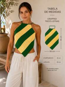 Top Lenço Frente Única Tricô Modal Feminino Amarração - Amarelo - Verde - Visão 4