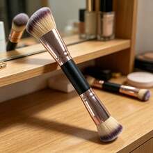 Brocha de maquillaje 2 en 1 negra, adecuada para el maquillaje facial diario y rutinas de cuidado de la piel profesional, herramienta de belleza profesional - A - Ver 11