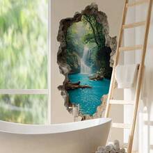 1/2/3pcs Tropical Jungle Lake Landscape Wall Stickers, Reusable, Autumn Country Style, Bathroom Storage Organizer Rack, Vintage Bathroom Natural Home Decor - Multicolor - View 6