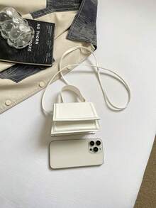 Mini Small Solid Color Ruffle Flap Crossbody Handbag For Women - White - View 4