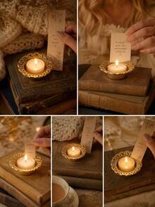Nordic Vintage Romantic Candle Holder, Round Metal Candle Holder Tray ...