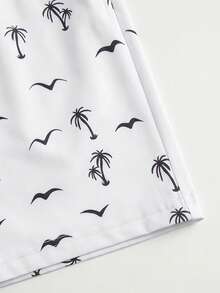 Men's Drawstring Waist Coconut Tree Print Casual Versatile Beach Shorts, Summer - White - View 11
