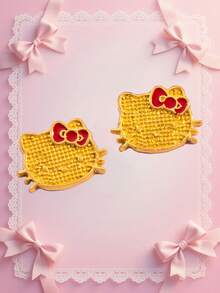 SANRIO 1對時尚熱銷 Hello Kitty 蝴蝶結可愛耳環，適合與時尚穿搭日常配戴，送給好朋友的完美禮物 - 金色 - 查看 5