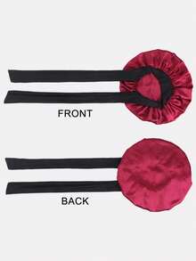1pc Women's Elastic Satin Sleep Cap With Ribbon, Dual-Color Adjustable Knot Hair Wrap Headscarf For Daily Use - Coffee - View 3