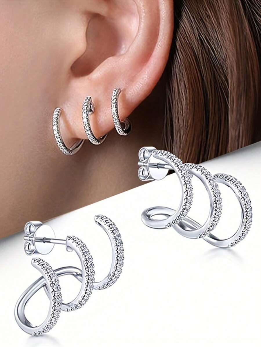 1 Pair Claw-Set Earrings, Sparkling & Luxurious, Elegant & Unique, Suitable For Multiple Occasions, Hypoallergenic, Perfect Holiday Gift - D - View 1