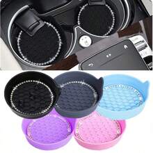 2pcs Silicone Car Cup Holders, Anti-Slip Diamond Design, Universal Fit Car Cup Holders Interior Accessories, Silicone Car Diamond Water Cup Mats, Anti-Slip Mats, Heat Insulation Pads, Novelty Style, Waterproof And Anti-Slip - Multicolor - View 2