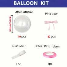 92pcs Transparent Bobo Balloons, 80pcs Pink Bow Decorations, Romantic Balloon Set, Suitable For Valentine's Day, Wedding, Anniversary, Birthday, Holiday Celebration Decoration Foil Balloons - View 6